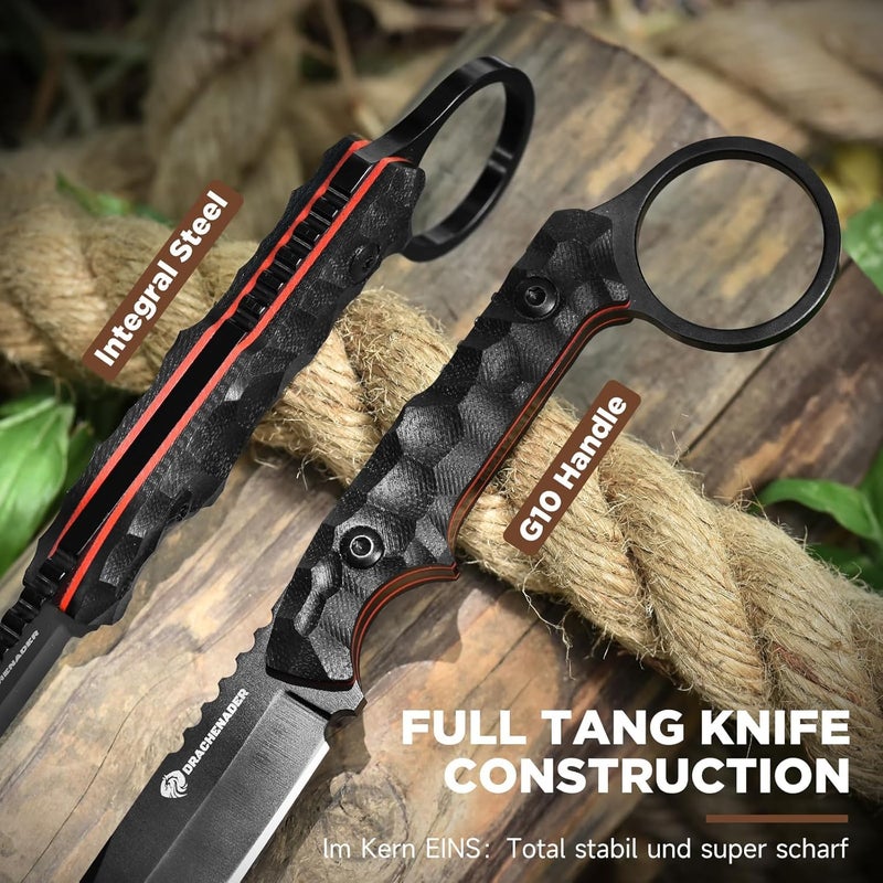DRACHENADER EDC Fixed Blade Knife with Sheath 7.08" Small Horizontal Carry Knifes with Kydex Sheath, Full Tang 5Cr13MoV Stainless Steel, Black, Neck Knife, Men Gifts - Image 5